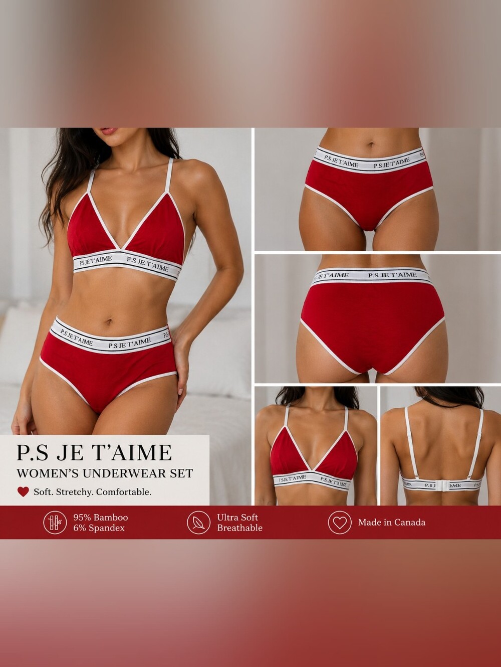 Red Cotton Bralette & High-Waist Brief Set